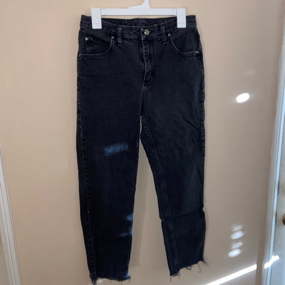 Black denim Riders Jeans cut off straight raw hem 90s pants punk vibe streetwear - Picture 9 of 12